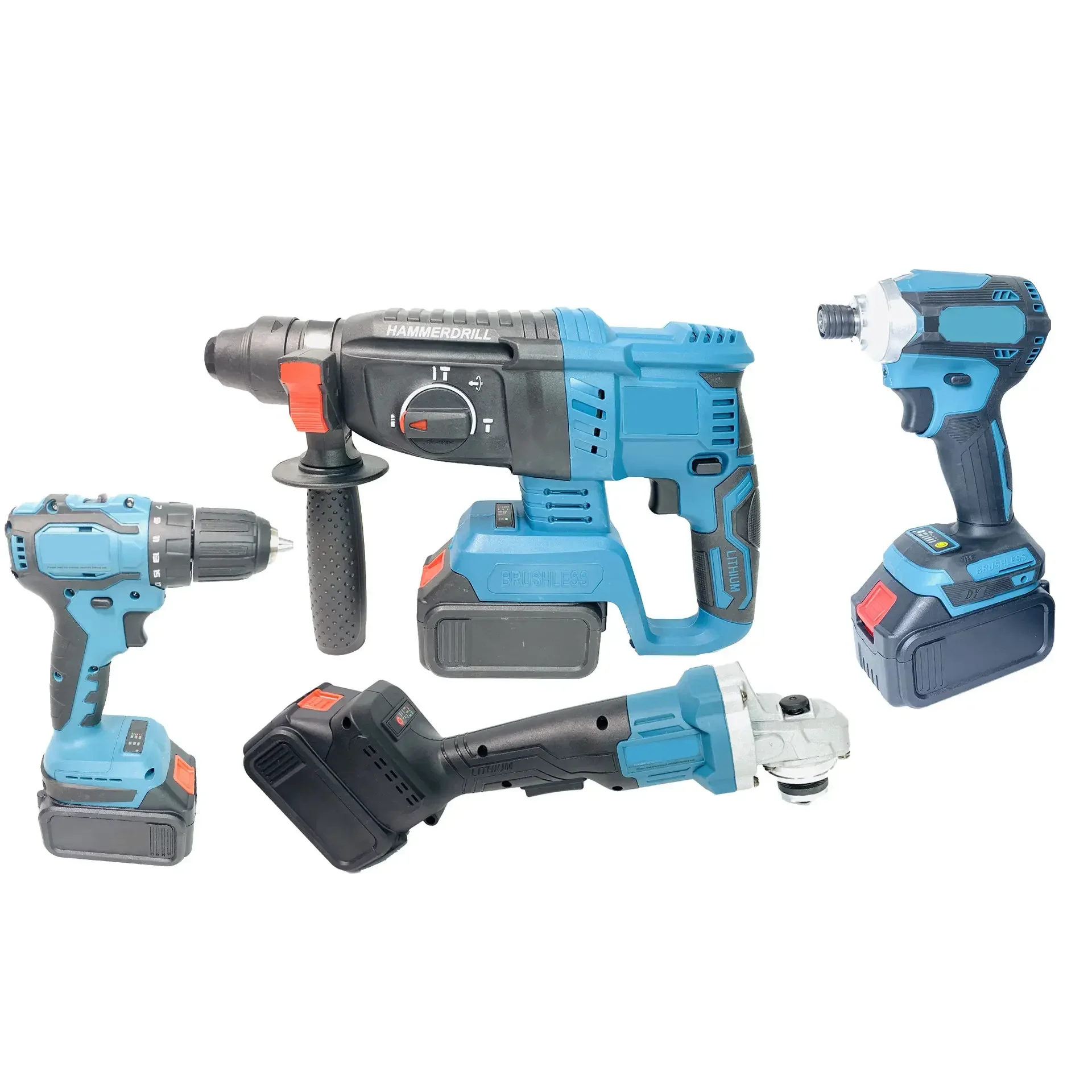 

4pcs Brushless Electric Wrench Hammer Angle Grinder And Drill Cordless Tool Sets Power Tools Combo