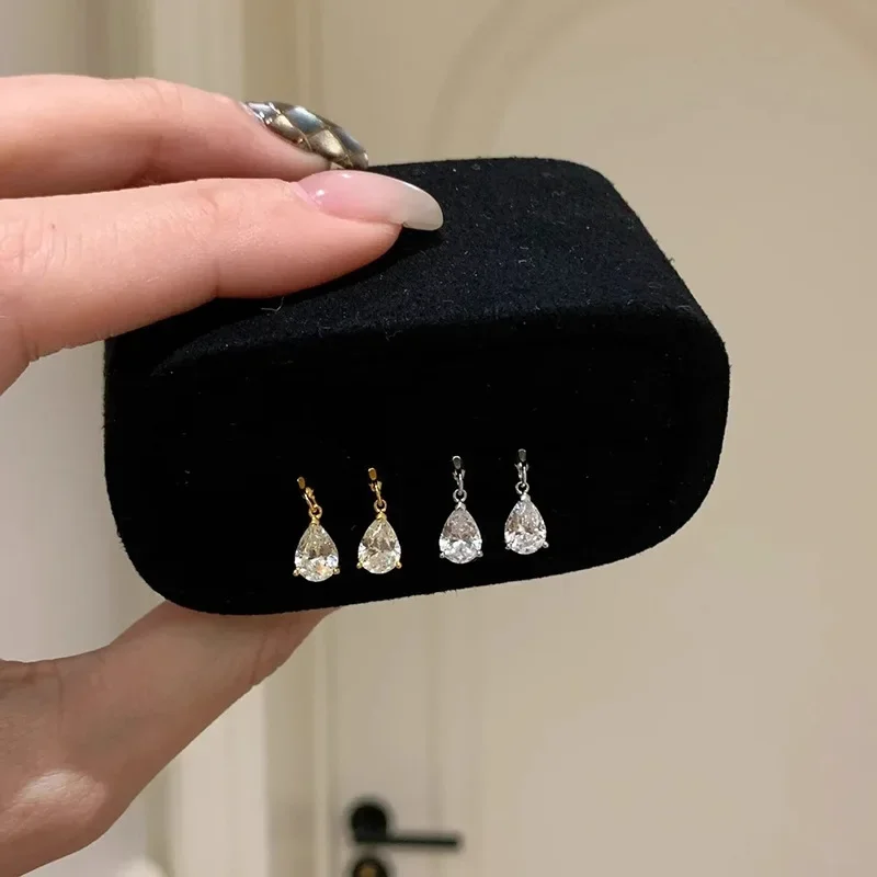 925 Sterling Silver Jewelry Tassel Zircon Crystal Waterdrop Stud Earrings for Women Girls Party Jewelry For Girls Friend Gift