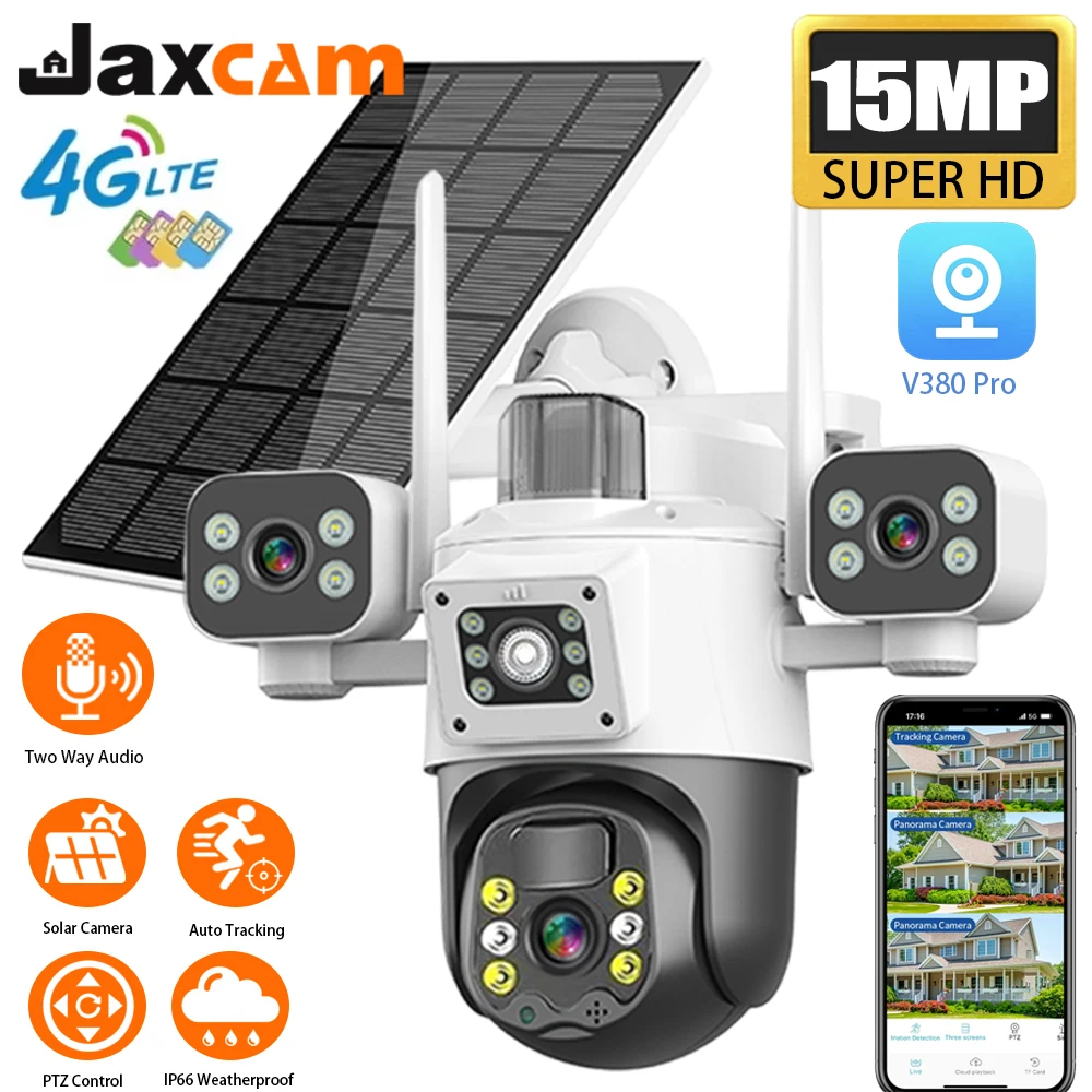 

Solar Camera 4G Sim Outdoor 3 Lens 3 Screen PIR Human Detect Cameras Waterproof Night Vision CCTV Security Protection