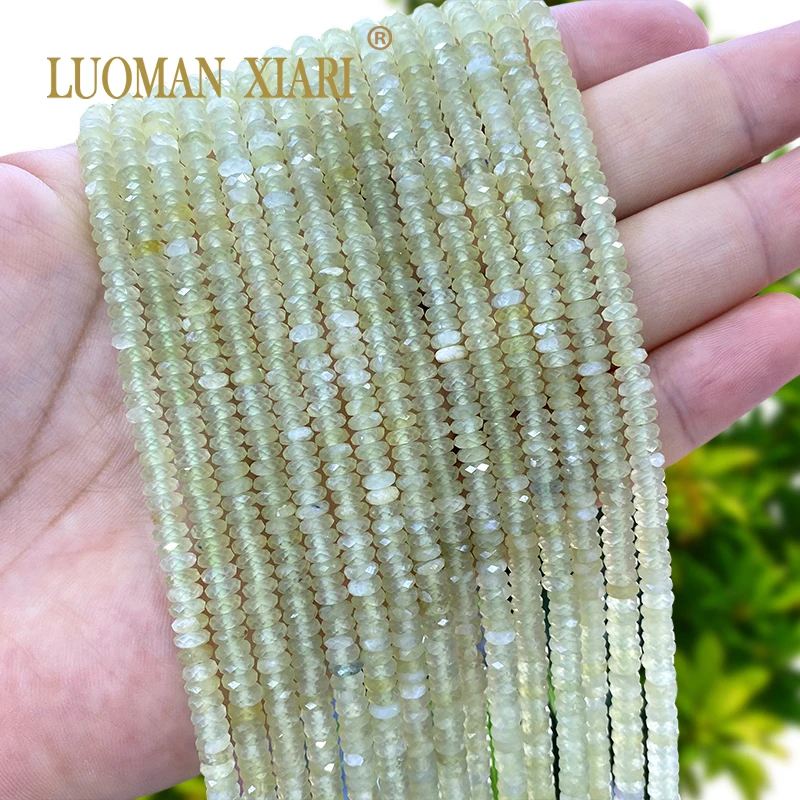 5x2mm Faceted Abacus Natural Stone AAA Green Prehnite Loose Rondelle Spacer Beads for Jewelry Making DIY Bracelet Accessories