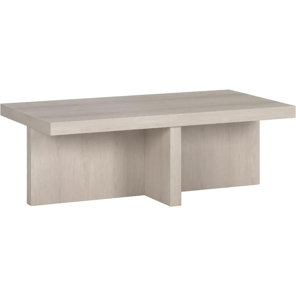 Elna-Mesa de centro redonda de madera para sala de estar, mueble de almacenamiento oculto Lateral, color blanco, 44 "de ancho