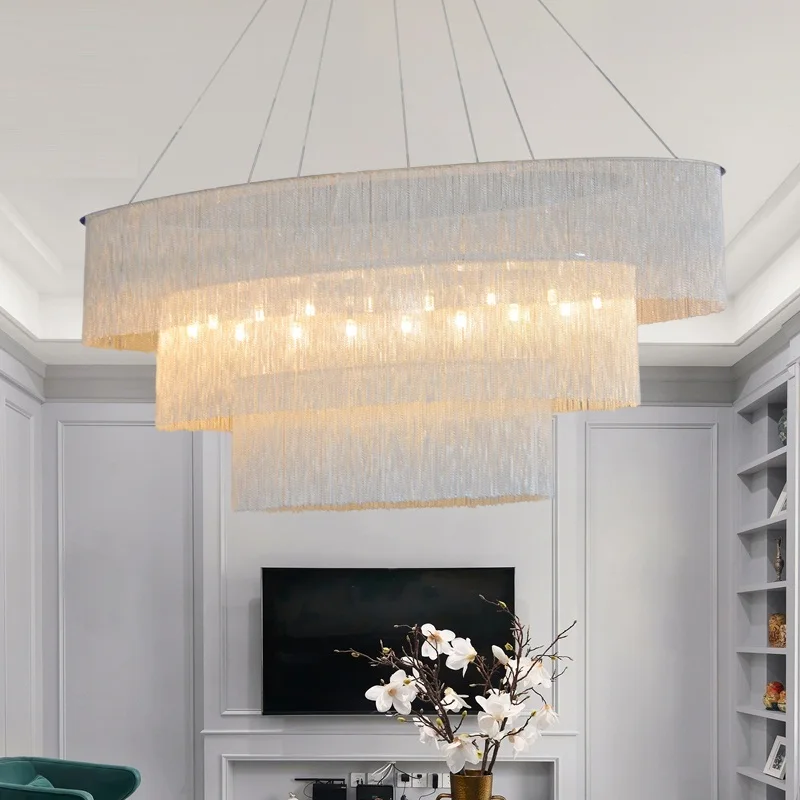 Modern Chain Chandelier Hotel Light Light Luxury Creative Villa Living Room Black Chandelier Nordic Oval Chandelier