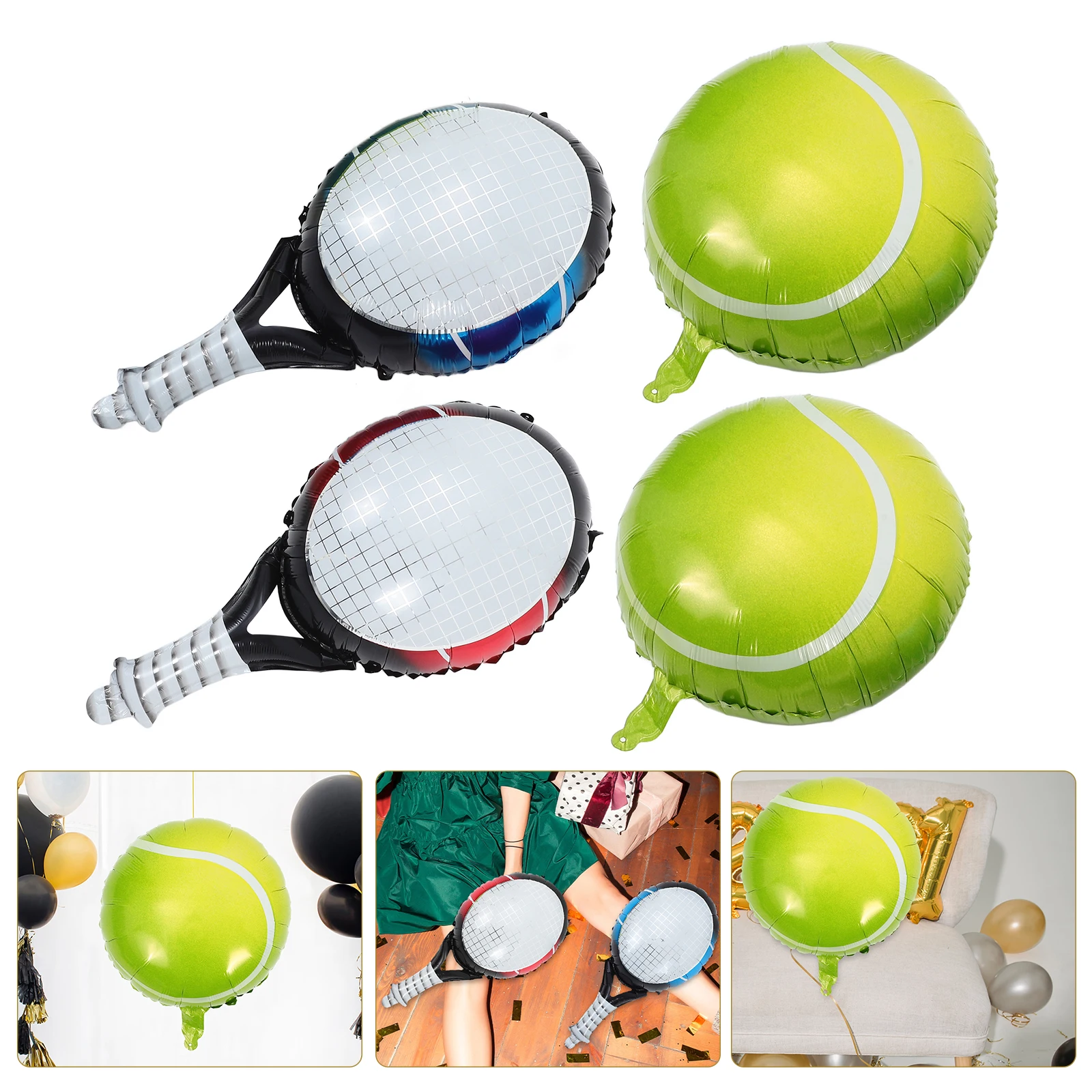 

1 set Tennis Racket Balloons Aluminum Foil Green Inflatable Decorations for Party Celebrations Events Lightweight