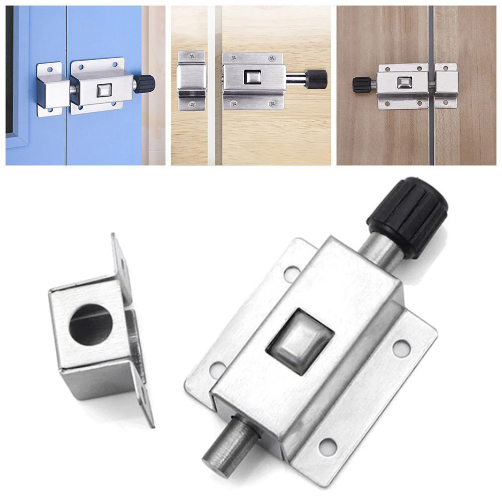 1pc Automatic Spring Latch Sliding Lock Bolt Stainless Steel Self-elastic Door Latch Bathroom Door Bolt Door Hardware Silver