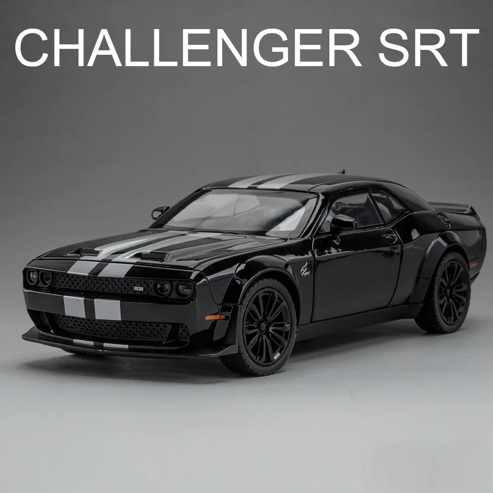 1/22 Alloy Diecast Dodge Challenger SRT Hellcat Models Cars Toys Demon Eyes Pull Back Light Sound Miniature Sports Car for Kids