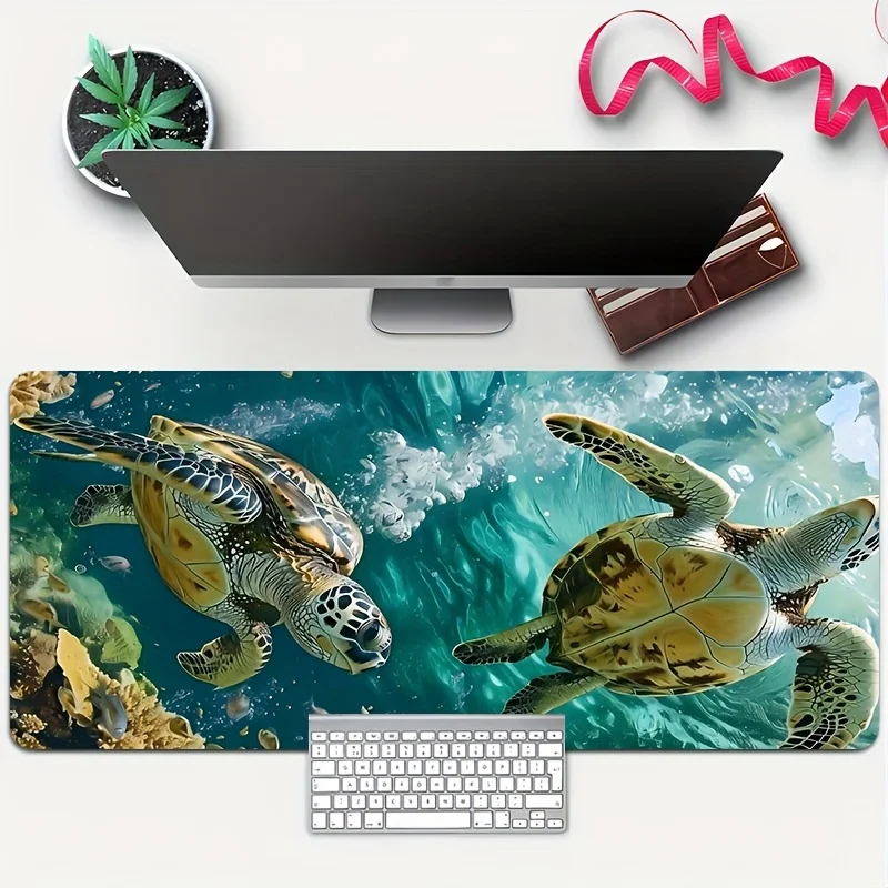 

Large Extended Sea Turtle Mouse Pad Non-Slip Rubber Base Gaming Desk Mat Office Home Computer Keyboard Mouse Mat Stitched Edges