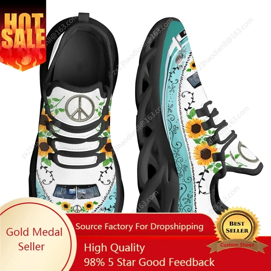 

Fashion Peace Logo Design Sunflower Print Light Outdoor Shoes Comfortable Breathable Lace-up Shoes Running Sheos