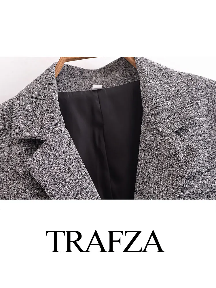 TRAFZA Retro Lapel Single Button Elegant Women's Long Sleeve Slim Blazer Women's Commuting Short Knitted Blazer Streetwear