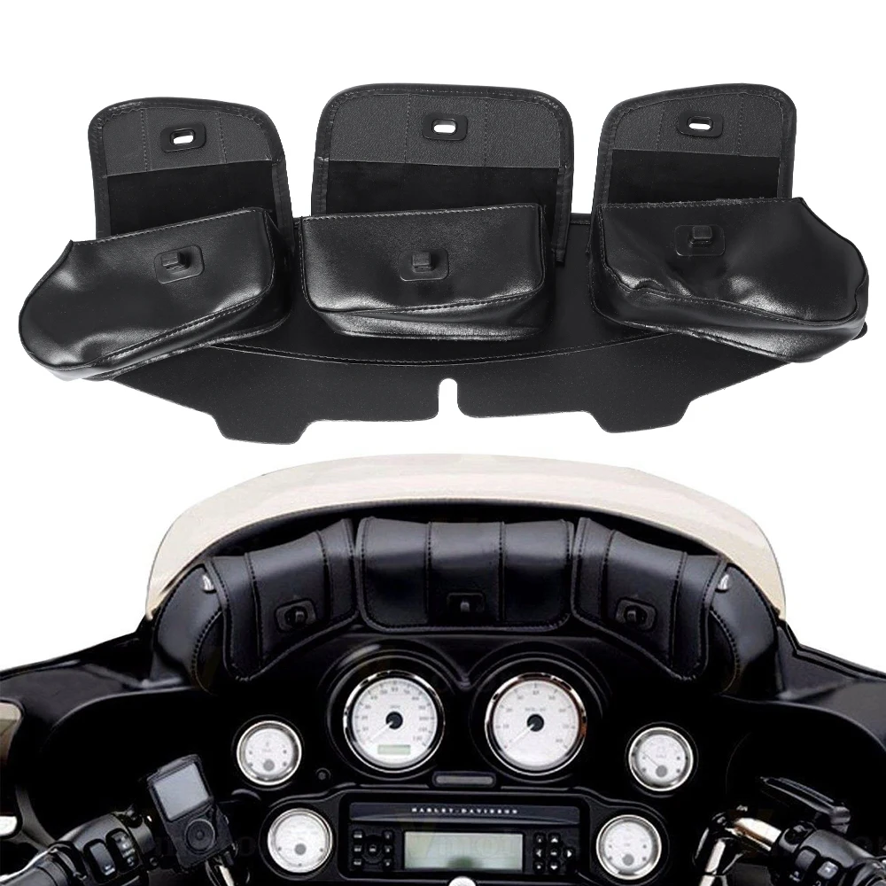 Motorcycle Black 3 Pocket Windshield Batwing Fairing Pouch Bag For Harley Touring Electra Street Glide 1996-2013 2012 2011 2010