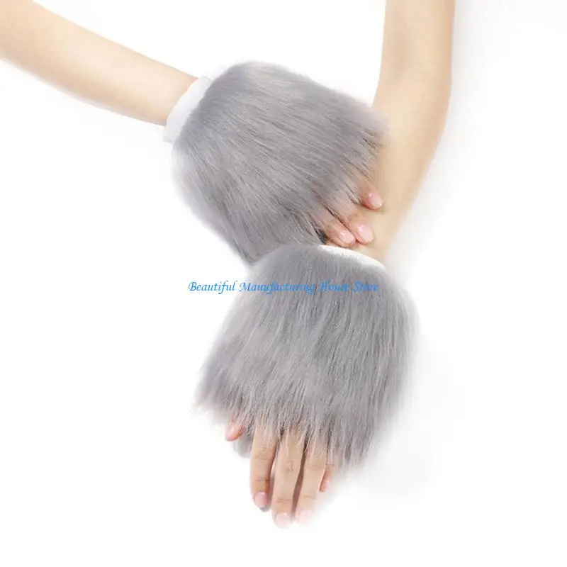 E56A Winter Plush Fur Cuffs Warmer Furry Wrist Cuff Fur Sleeves Fur Wrist Cuff