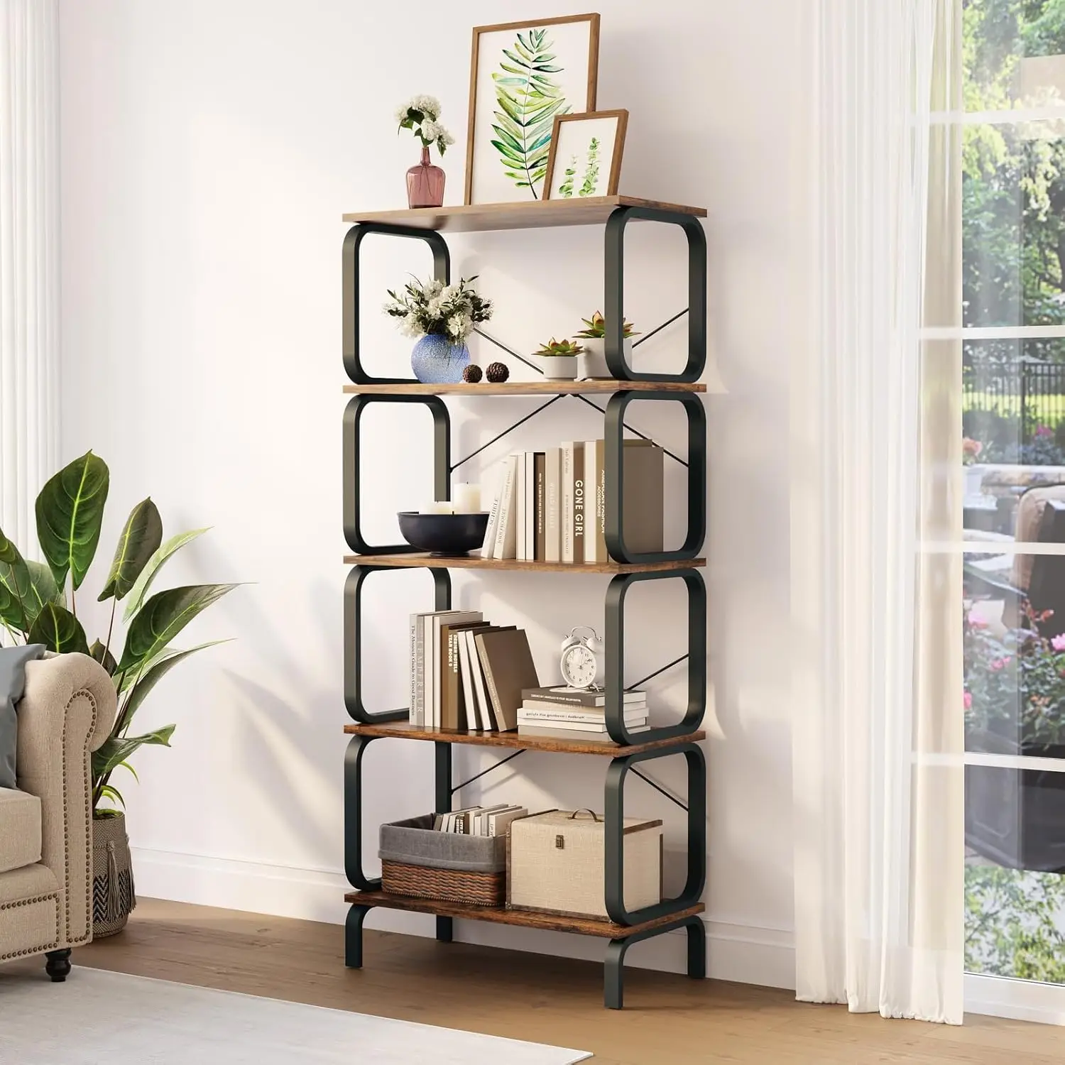 

5 Tier Bookshelf, Modern Sturdy Bookcase，Tall Free Standing Book Shelf for Living Room, Bedroom, Kitchen and Home Office