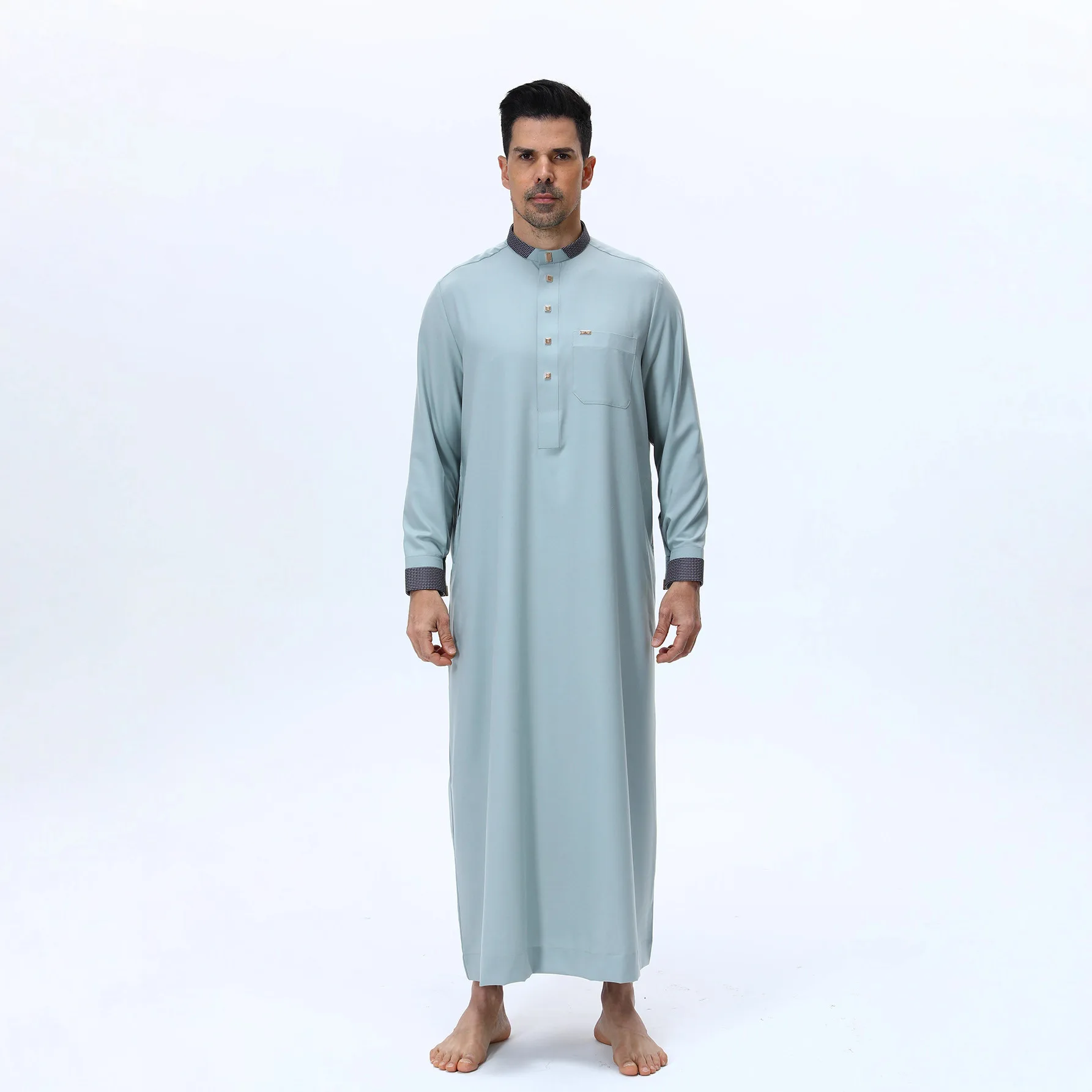 

High Quality Muslim Long Robe for Men Islamic Abaya Arab Kaftan Jubba Thobe Loose Casual Long Sleeve Plain Color Robe