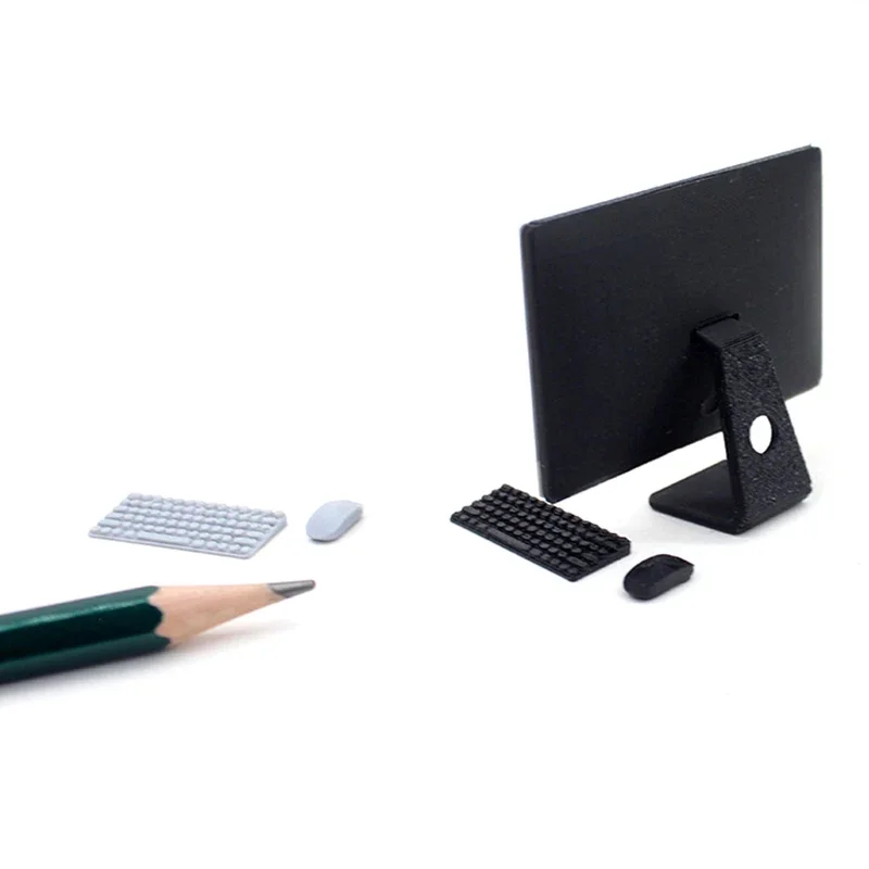 Mini ordenador de escritorio en miniatura para casa de muñecas, muebles con teclado y ratón, modelo de decoración para el hogar, accesorios para casa de muñecas, 1:12