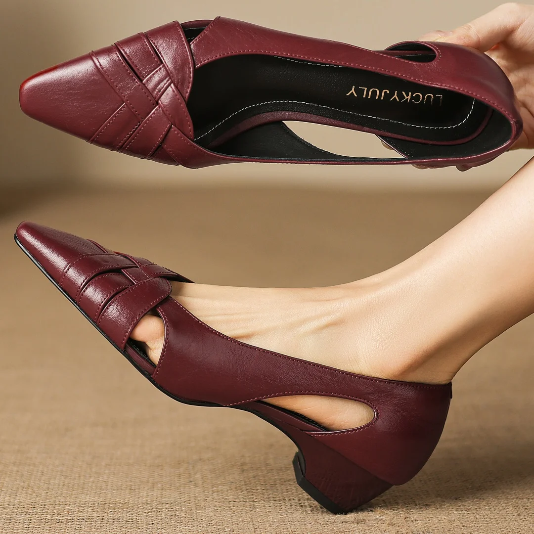 

Женские туфли-лодочки из овчины с узким плетеным ремешком и заостренным носком, на низком каблуке 3,5 см, элегантные летние туфли для женщин, тонкие, на каблуке, для платьев.