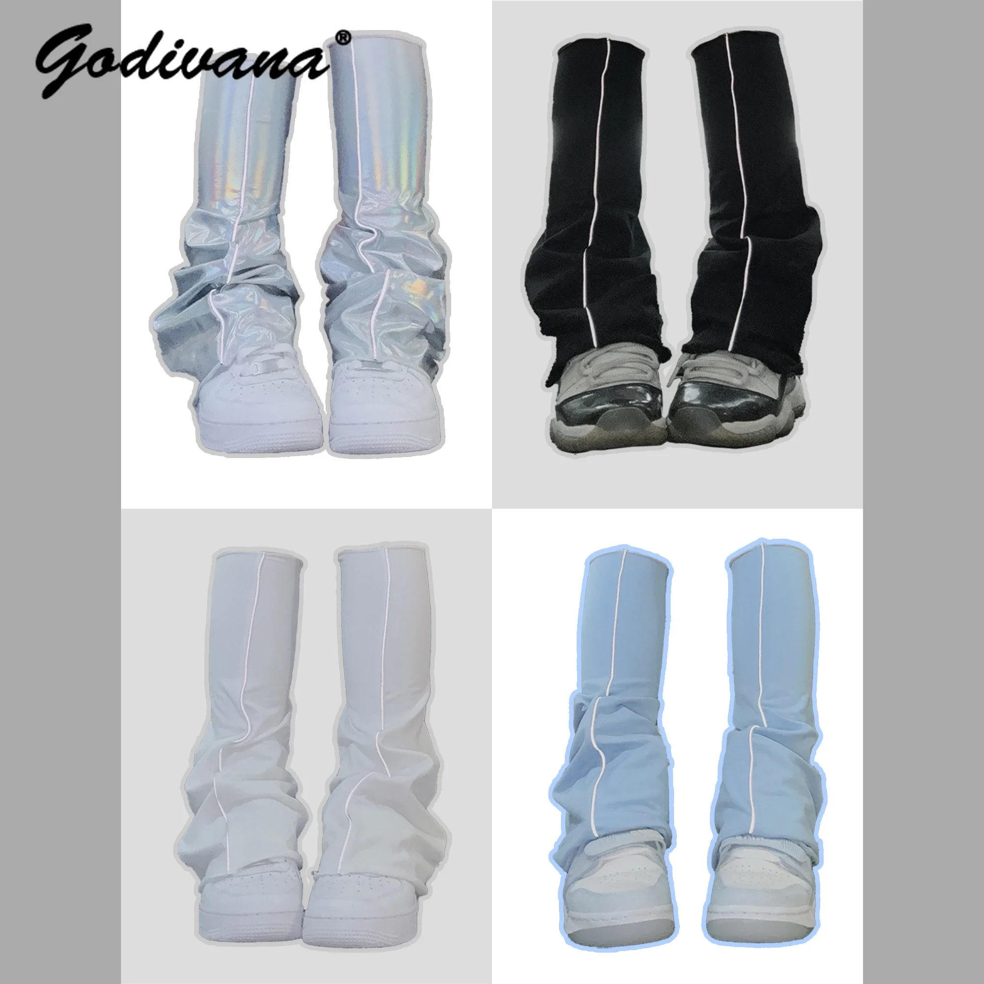 Pleated Short Leg Cover Japanese Y2K Cool Girls Laser Black White Water Color Reflective Mechanical Thin Socks Women Leg Warmers