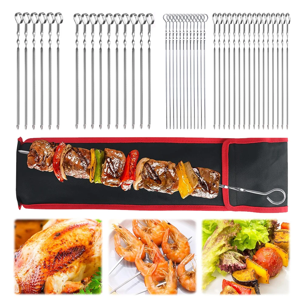 Kabob Skewers Stainless Steel Grilling Skewers Reusable Flat Grill Stick Shish Kebab Skewers for Outdoor Camping Picnic