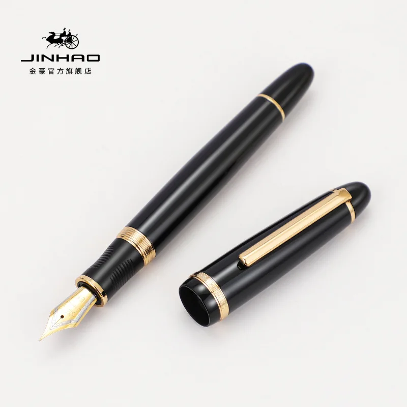 Jinhao 850 /350 Executive Fountain Pen - Ergonomic Metal Calligraphy Pen with Golden Clip, Fine Nib & Converter for Business