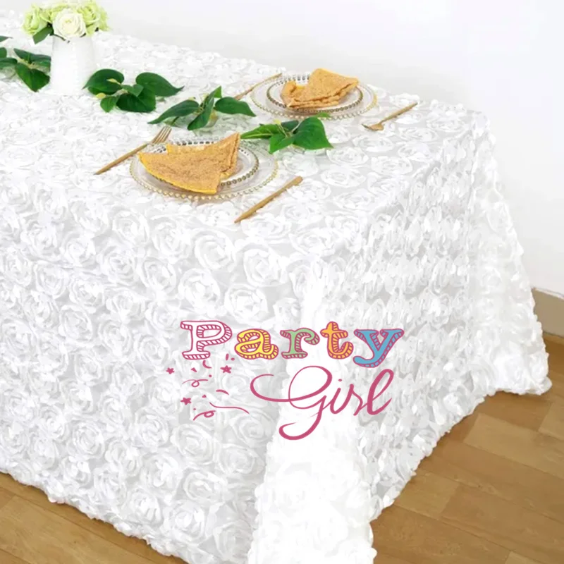 New Design Rectangle Satin Rosette Table Cloth Wedding Tablecloth Colors Event Party Decoration