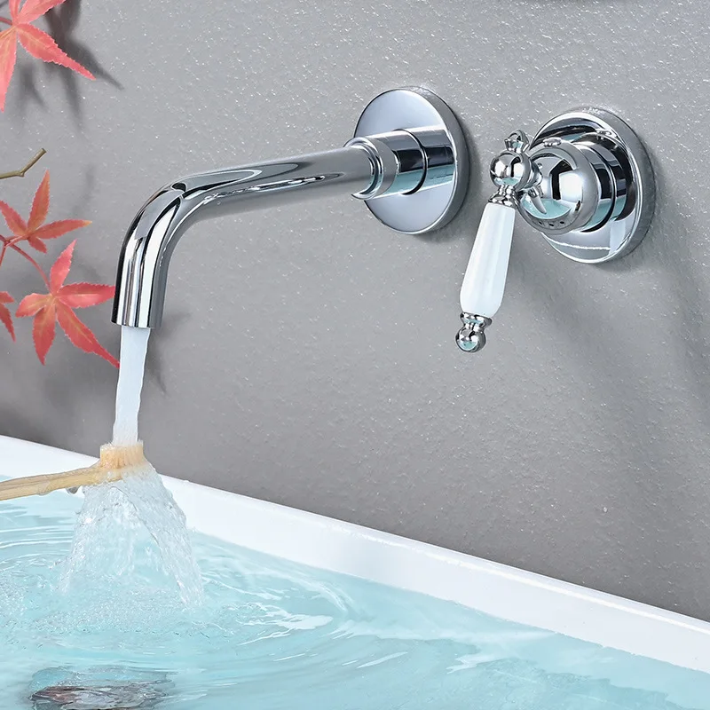 Retro Brass Bathroom sink faucet Chrome Plated One Handle Two Holes Hot cold water Basin mixer Tap European style lavabo faucet