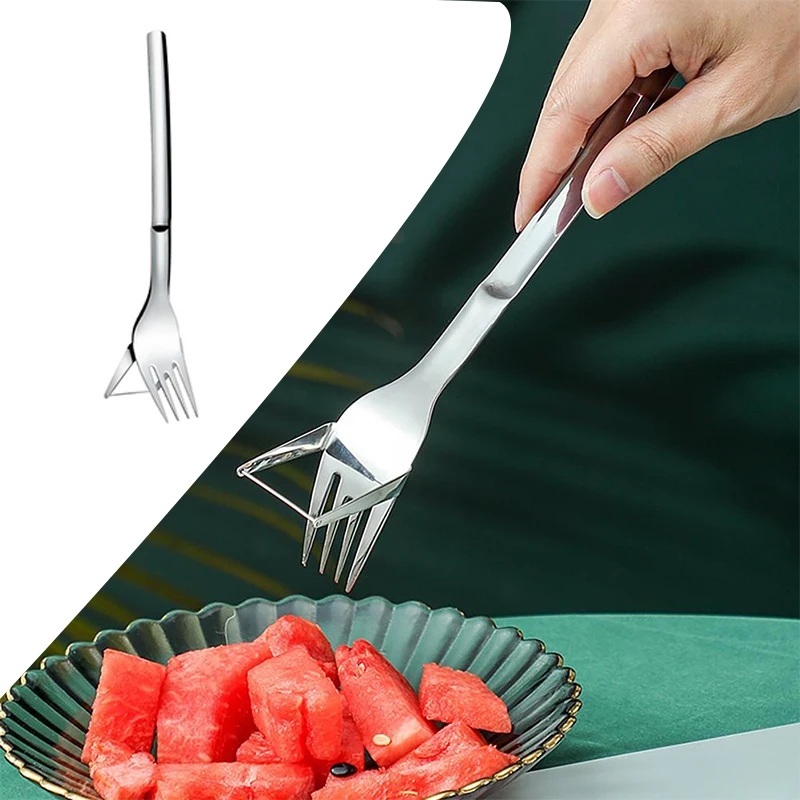 Stainless Steel Watermelon Fruit Cutting Fork Creative Portable Tableware Fork Slicer Coring Tool Vegetable Tongs Kitchen Gadget