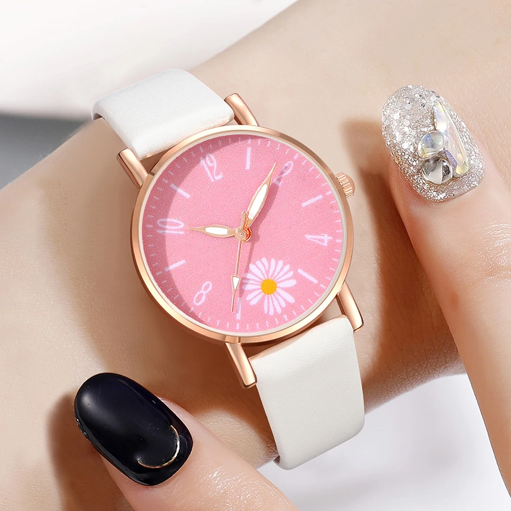 1Pcs Minimalist Style Flower Element Dial Watch For Couples Casual Fashion Quartz Watch Is The Perfect Gift For Her