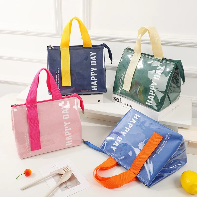 

PU Waterproof Thickened Thermal Insulation Bag Lunch Box Bag Simple Solid Color Students Office Workers with Rice Bag Bento Bag