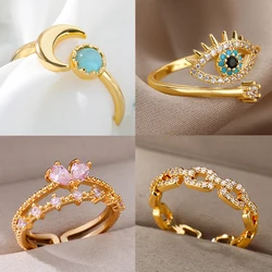 Vintage Heart Zircon Adjustable Rings for Women Stainless Steel Gold Color Wedding Rings Female Aesthetic Jewelry anillos mujer