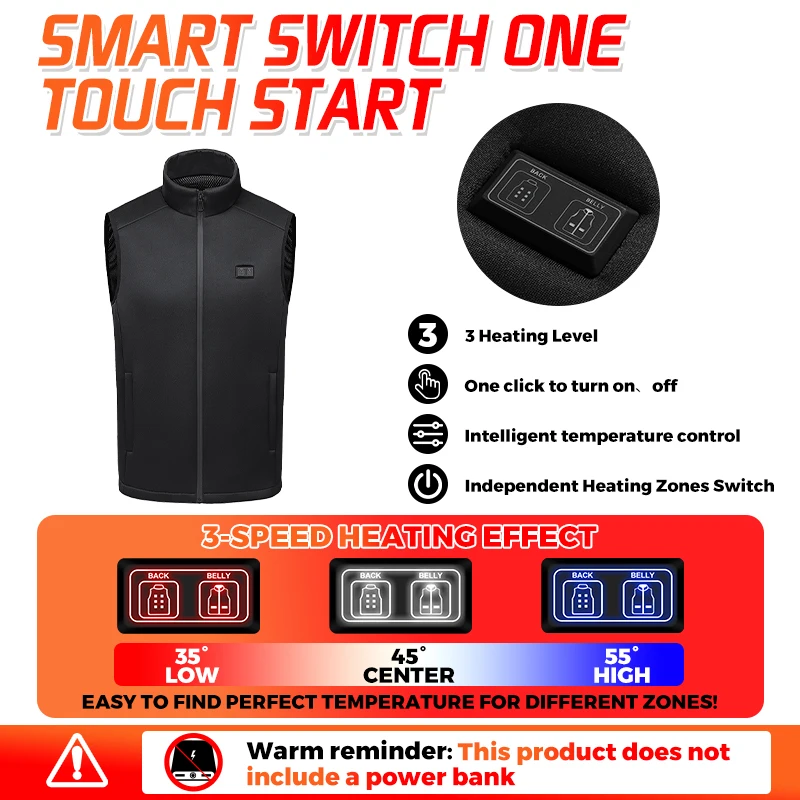 Heated Vest 9 Zones USB Heater Thermal Waistcoat Stand Collar Neck Warmer Winter Warm Jacket For Camping Hiking Outdoor Gear