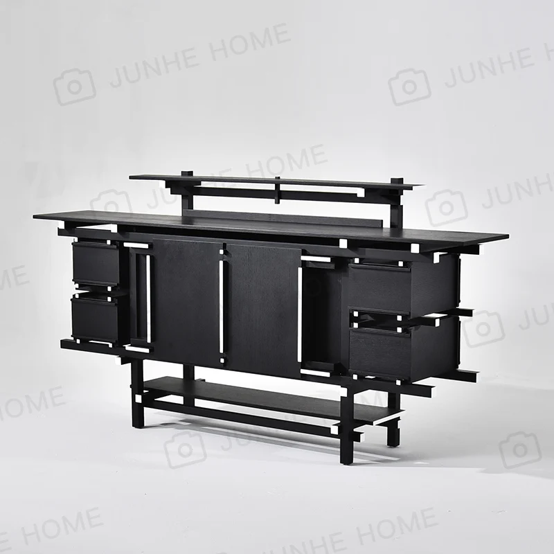 Black solid wood storage side cabinet, designer home living room wall dining cabinet, furniture customization