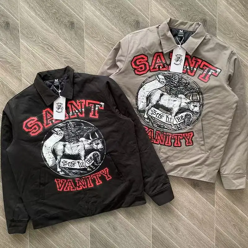 

SAINT VANITY Jackets American High-quality Lettered Logo Printed Urban Casual Men's Women's Lapel Coats