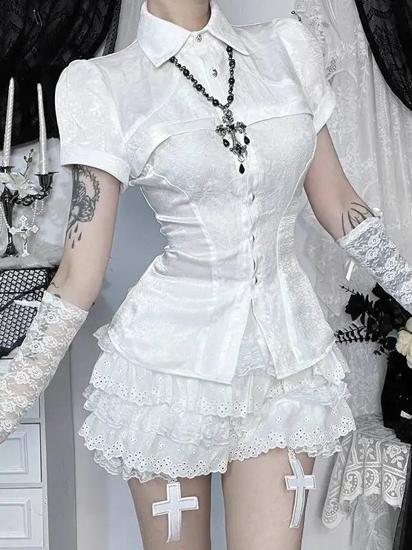 

New Fiesta Carnival Halloween Cos Cosplay Gothic Style Women White Tops Abby Hottie Pong Short Skirt
