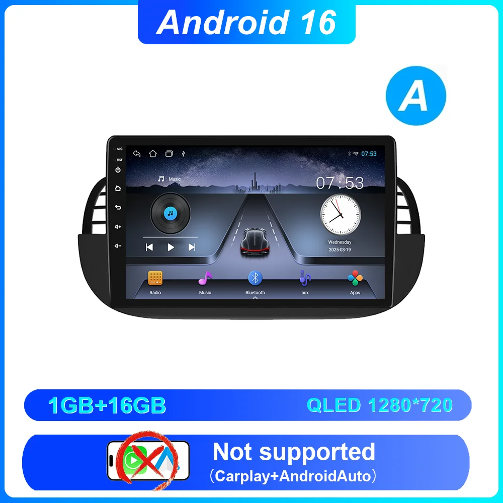 Auto DVD Android 16 Radio Stereo voor Fiat 500 2007-2015 Auto Multimedia Speler GPS Navigatie Hoofdunit Hoge-Prestatie CPU WIFI