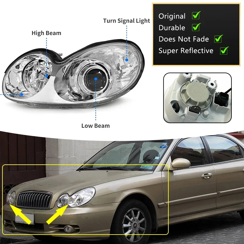 

Headlight For Hyundai Sonata EF 2003~2008 2004 2005 2006 2007 Front Headlamp Tuning Lamp Housing Clear Lens Left Right Assembly