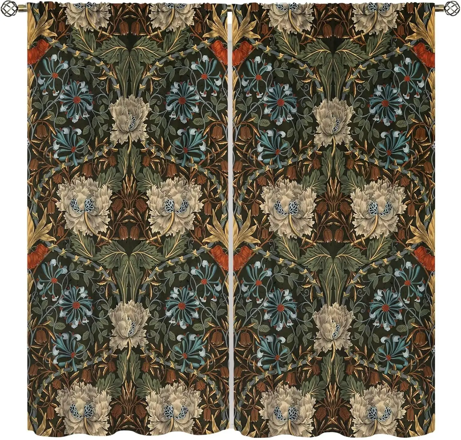 Vintage Flower Curtains William Morris Vintage Country Boho Flower Art Pattern Printed Curtains Bedroom Living Room Kitchen Priv