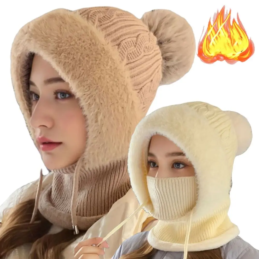 

Новая вязаная шапка, теплая шапка с защитой ушей, однотонная шапка-балаклава, женская шапка