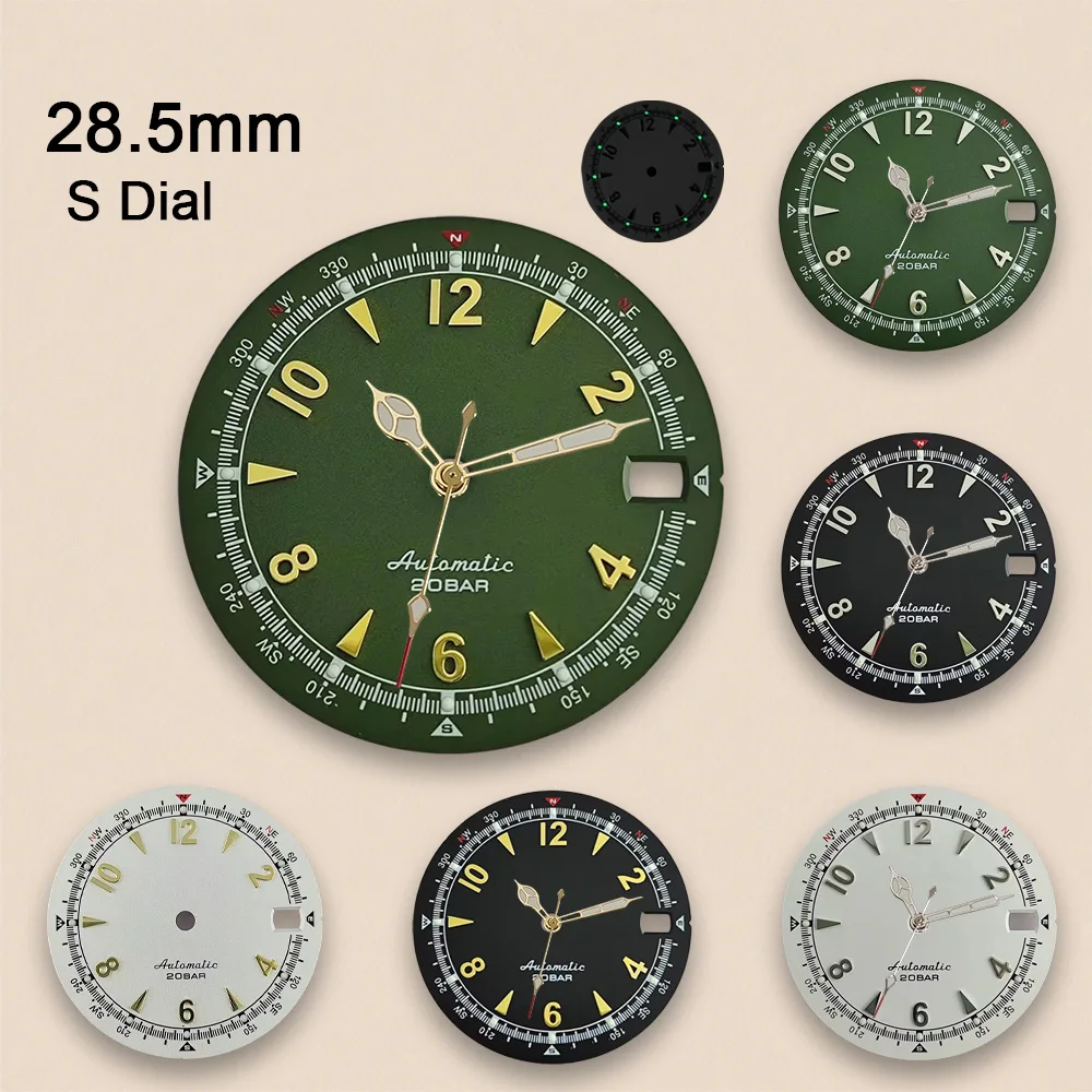 Nh35 Dial S Logo 28.5mm Retro Watch Dial Green Luminous For NH35 NH36 Movements High Quality Watch Accessories Repair Tool