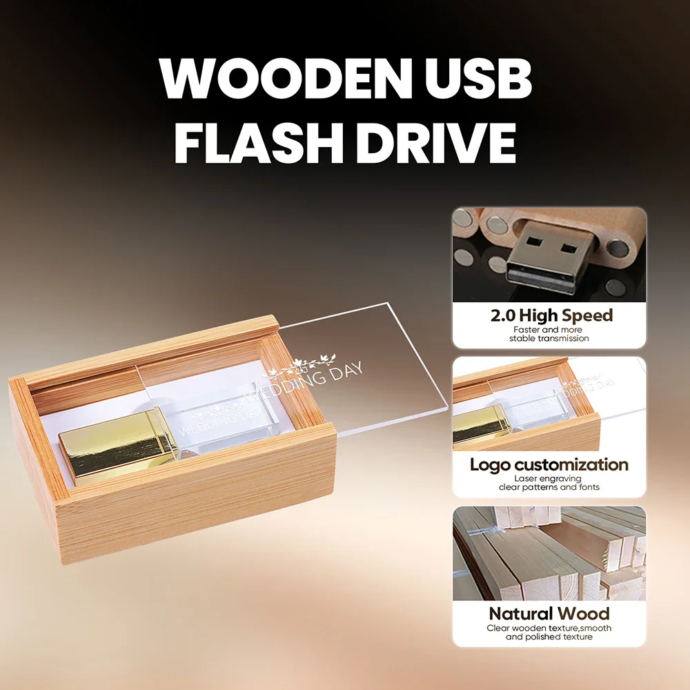 Бесплатный индивидуальный логотип Crystal USB флэш-накопитель 64 ГБ 32 ГБ высокоскоростной флэш-накопитель 64 ГБ для фотостудии 32 ГБ свадебный подарок