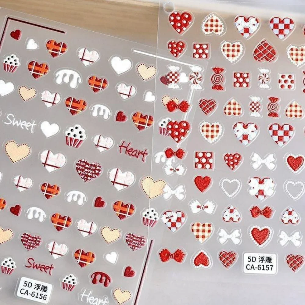 

Valentine's Day Nail Stickers Romantic Red Love Heatr Cake Bowknot Back Glue Nail Art Stickers DIY New 3D Nails Decorations