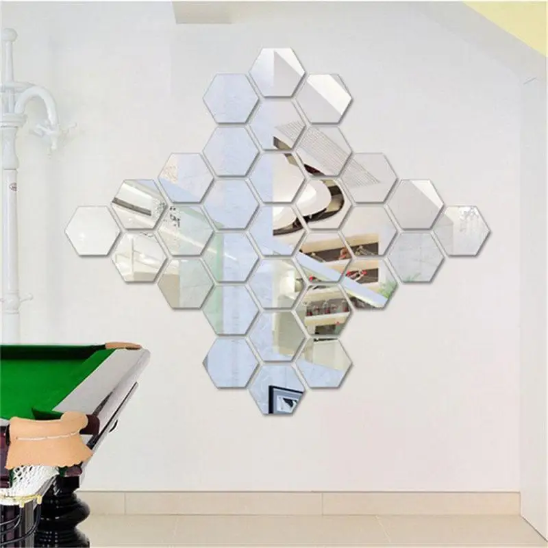 Lots Hexagonal Acrylic Mirror Wall Sticker Mini Mirror Solid Paster Self-adhesive Gold Silver Decals Home Bedroom Art Decoration