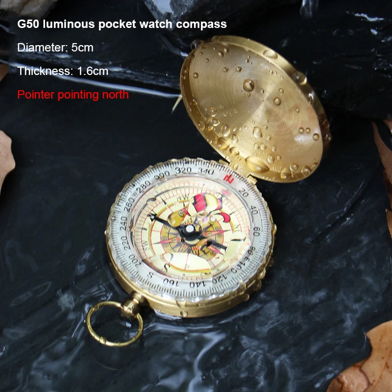 Portable Pocket Watch Luminous Compass 360° Rotation Pointer Guide Tool Hiking Brass Survival Navigation Metal Compass