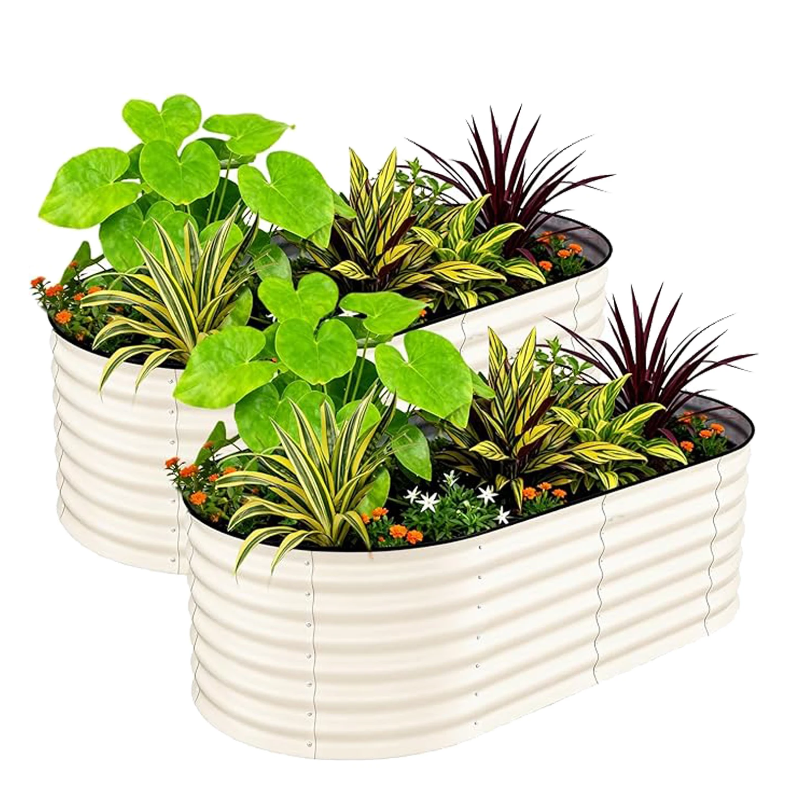 2-Pack Galvanized Raised Garden Beds Planter for Vegetables, Flowers, Rust-Resistant Garden Box, Easy Assembly Raised Beds, Durable Planters with e anti-cut strips-Upgrad