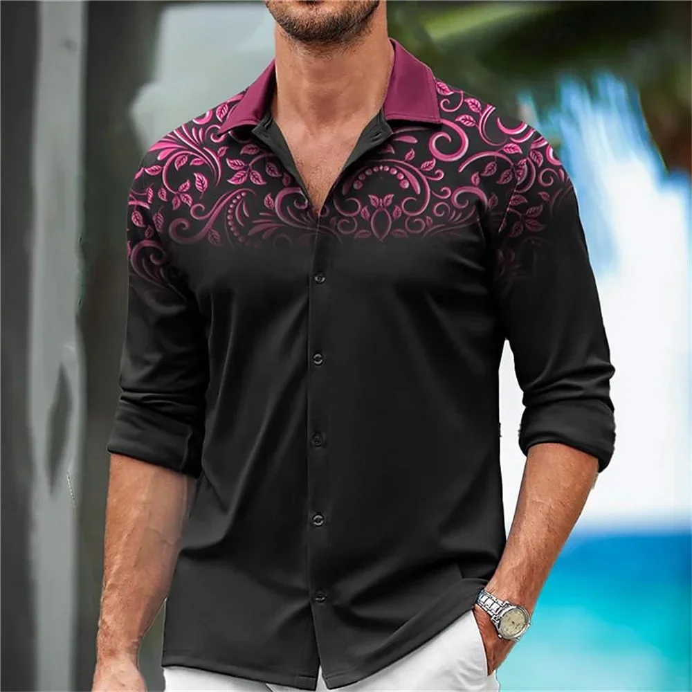 

2024 New Men's Long sleeved Shirt Vintage Button Print Clear Pattern Soft and Comfortable Designer Clothing s-6X Plus Size