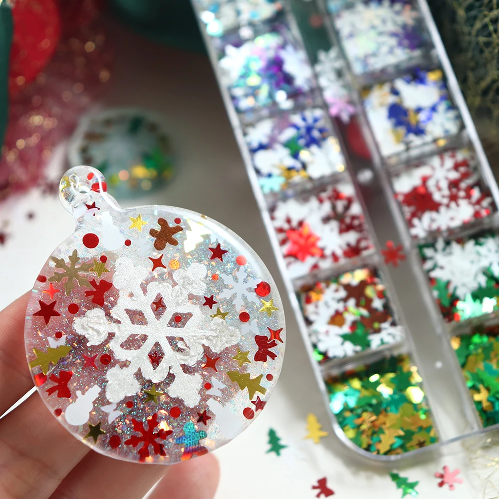 Christmas Snowflake Glitter Flakes Epoxy Resin Molds Fillers Gingerbread Snowman Xmas Tree Colorful Sequins Resin Craft Supplies