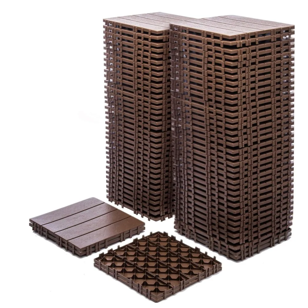 

76 Pack Interlocking Deck Tiles, 11.42"x11.42" - 68.80 Sq.Ft Waterproof Plastic Outdoor Flooring, Polypropylene, 3D Wood