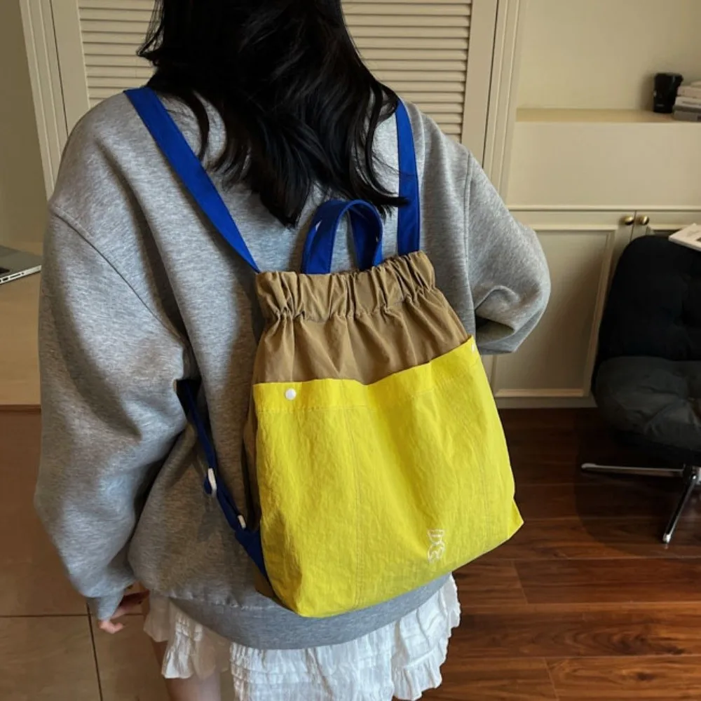 Casual Multi-pocket Nylon Backpack Korean Style Crossbody Bag Canvas Shoulder Bag Bucket Bag Contrasting Women Handbag Girls