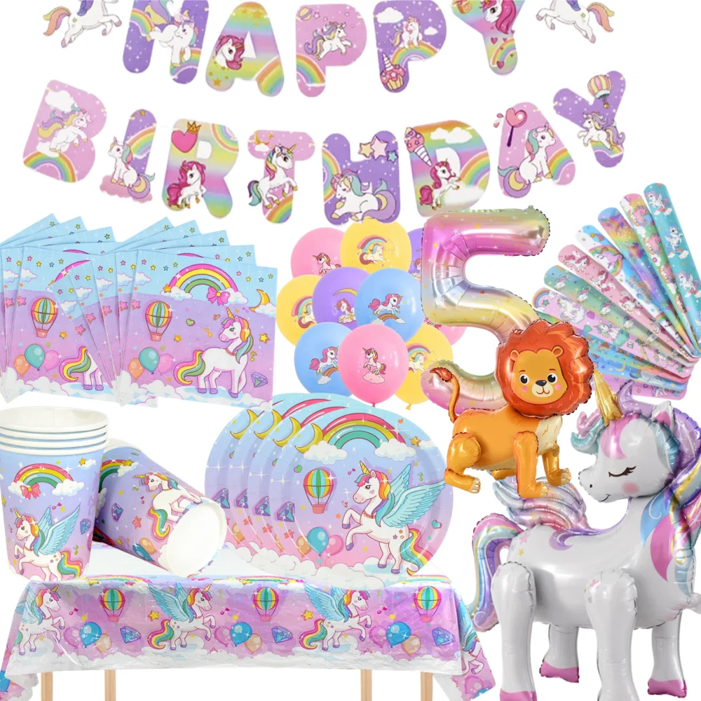 Nuevos globos de aluminio de pie de unicornio arcoíris para niños y niñas, decoración para fiesta de cumpleaños, recuerdos, suministros de decoración para Baby Shower, regalos