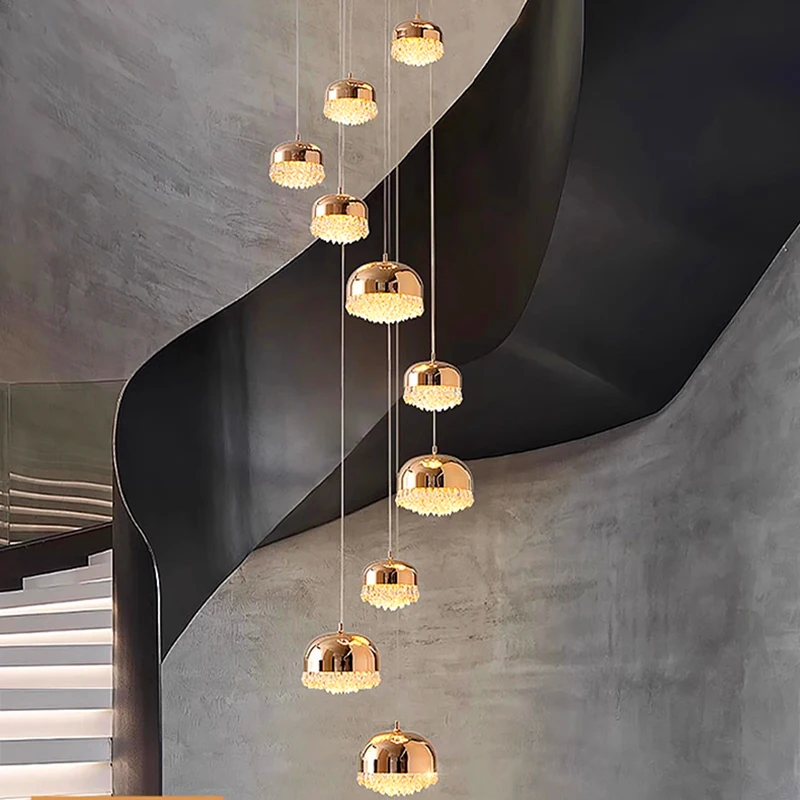 Modern Dimmable Chandelier - Retro ceiling light with polished brass lustre and clean angles Staircase Duplex living room