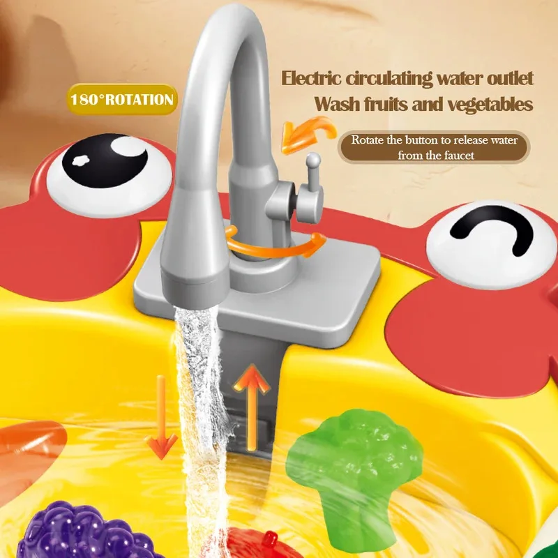 Spielen Sie Küchenspüle-Spielzeug, elektrische Spülmaschine, Spielspielzeug mit fließendem Wasser, Spielen von Essen und Küchenutensilien, Geschenke für Jungen und Mädchen