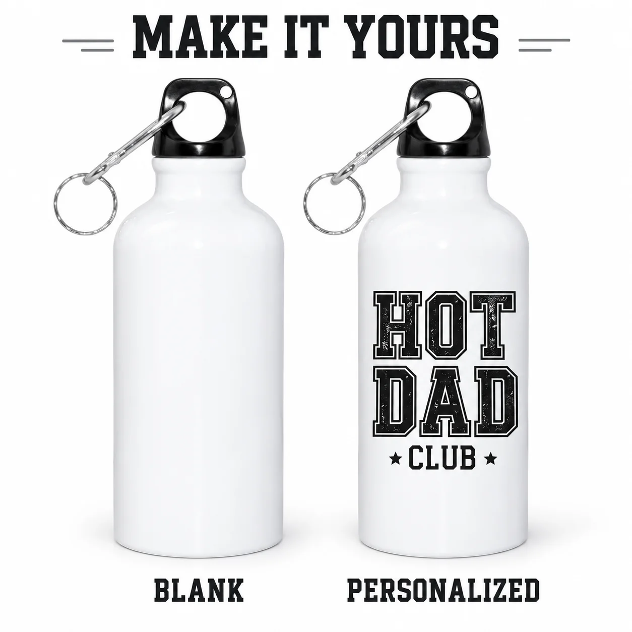 1pc Hot Dad Club Sublimation Aluminum Water Bottle, Portable Leakproof Water Flask with Carabiner Clip, Father’s Day Birthday