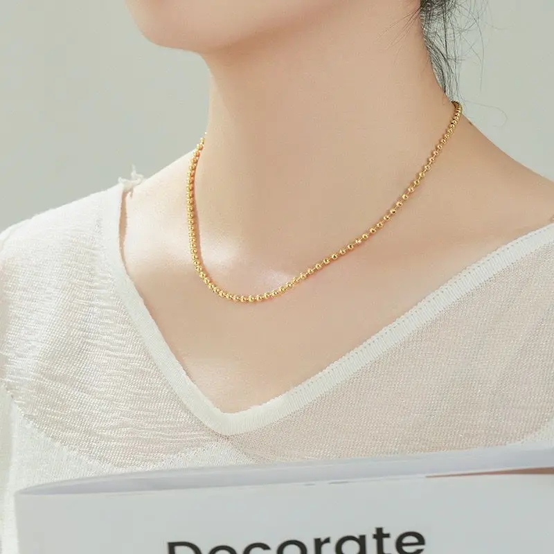 مجوهرات XP - قلادات سلاسل خرز مطلية بالذهب الخالص 45 سم × 3 مم 24 قيراط للنساء والرجال المعلقات المتطابقة